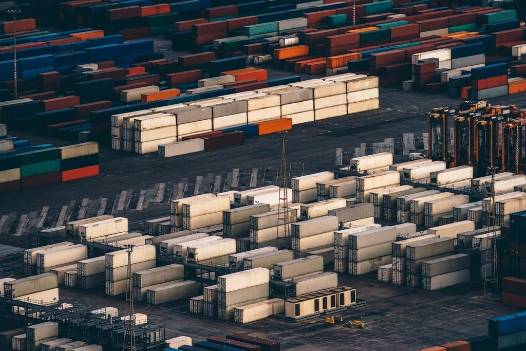 Stacks shipping containers Port Barcelona